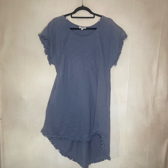 Umgee women's S relaxed fit high low raw hem distressed T shirt dress EUC - Picture 1 of 7